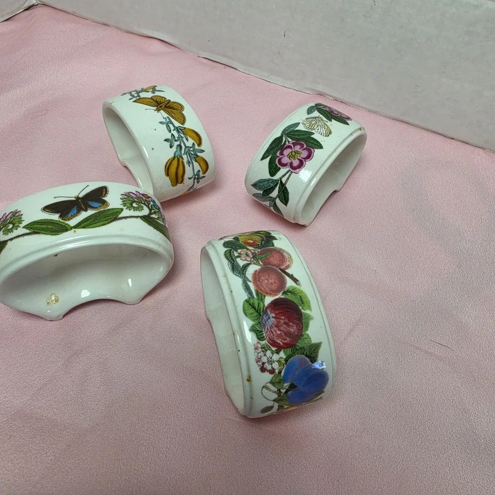 Vintage Portmeirion Botanic Garden Footed Napkin Rings (4) Floral Butterfly